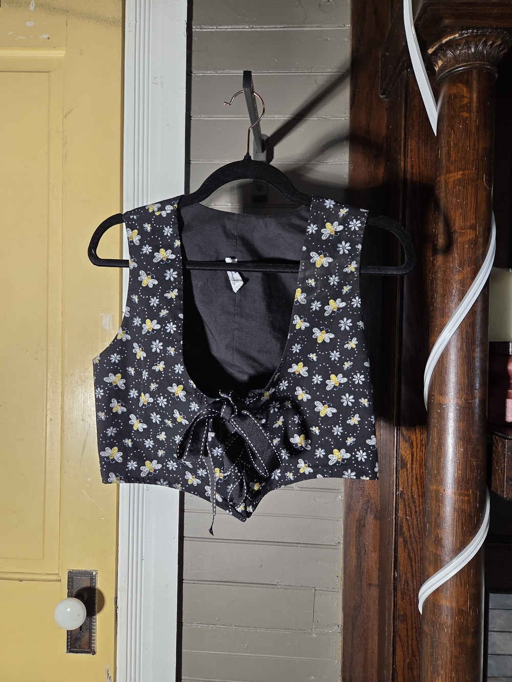 Black Bumblebee Tie-Front Corset Crop Top